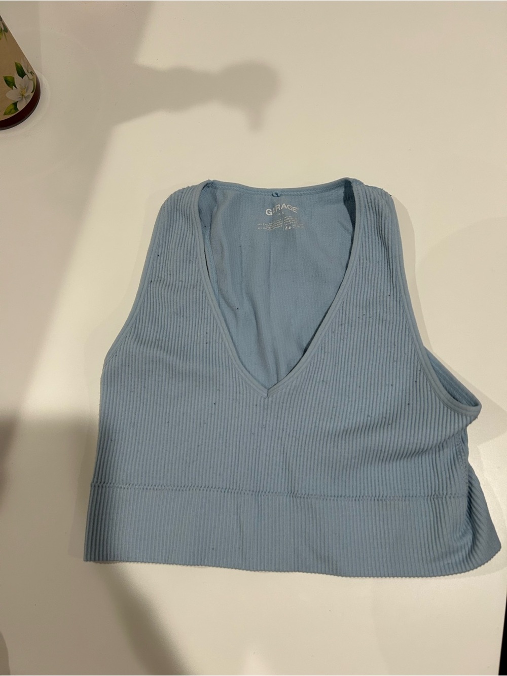 Garage Sky Blue Ribbed V-Neck Cropped Tank